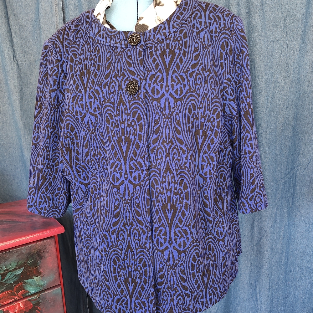 Maggie Barnes Blue Blazer with Intricate Design